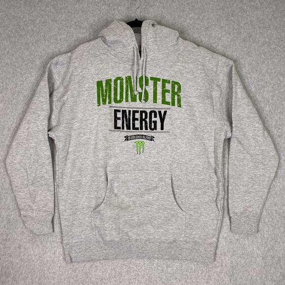 Monster Energy Sweatshirt Mens XL Grey Hoodie Pullover Spell Out - Picture 1 of 10